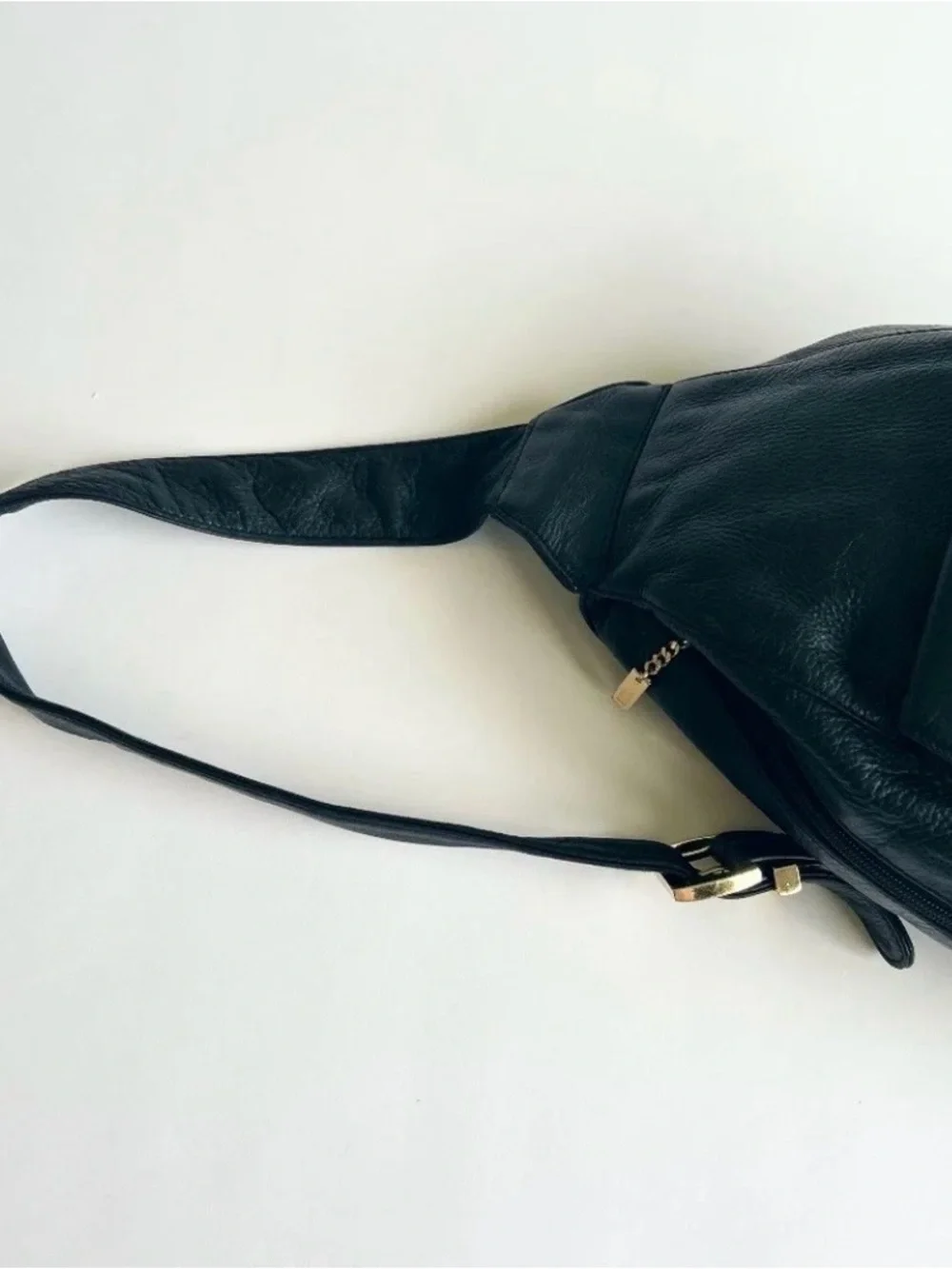 Charter Club Black Genuine Leather One Strap Backpack.
